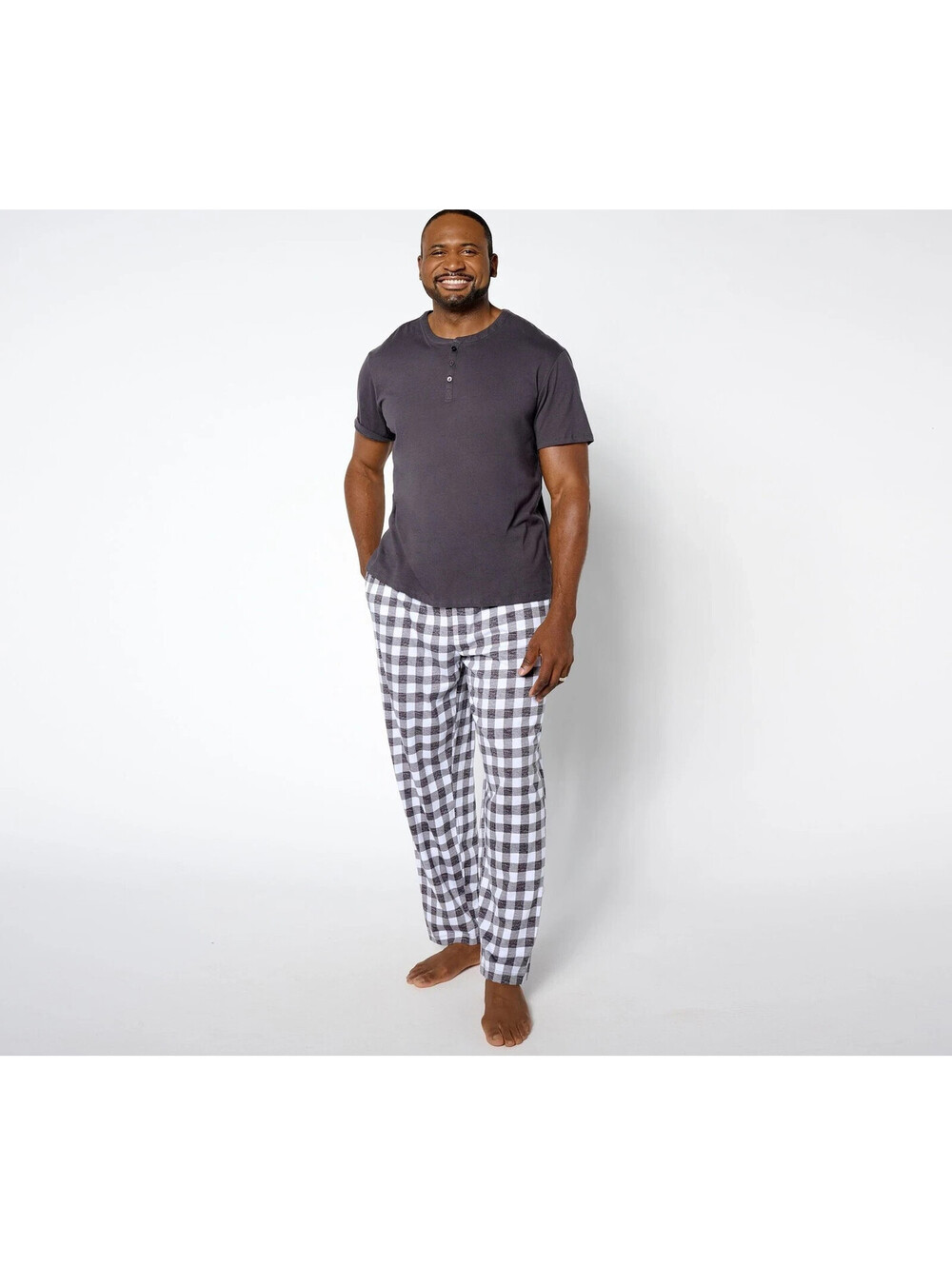 #1492 Stan Herman Men's 100% Cotton Henley Tee & Pant Pajama Set Size L